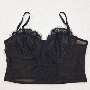 Haute Monde Bustier Top Womens Medium Black Lace Mesh Underwire Corset Goth